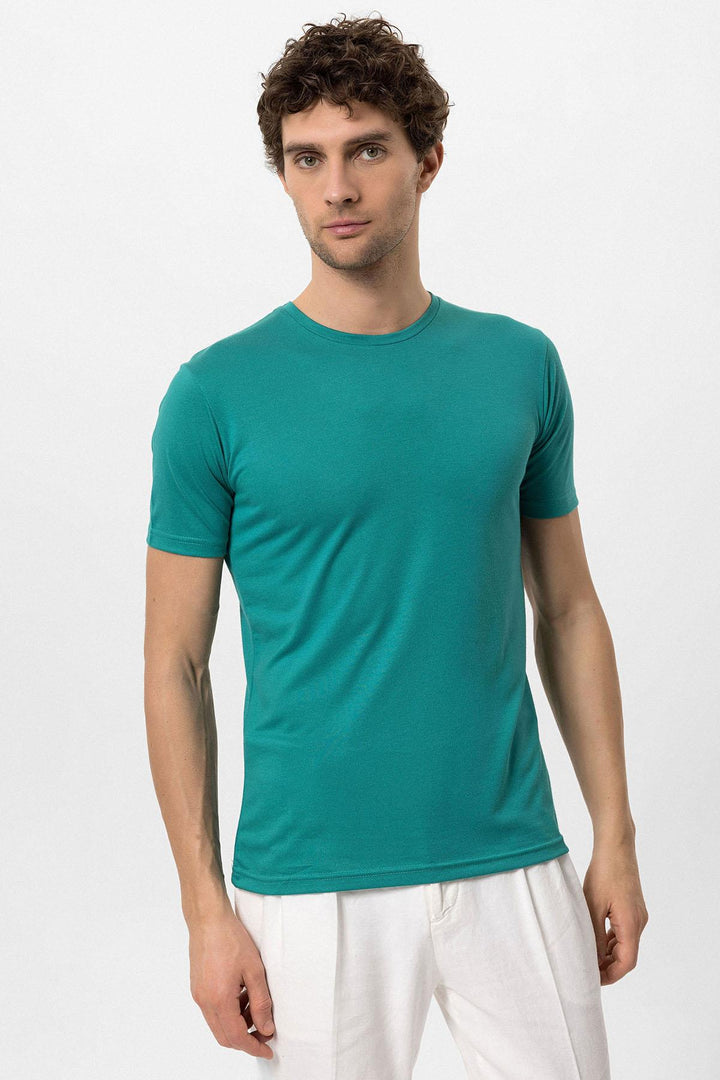 Camiseta slim fit de hombre verde con cuello redondo - Wessi