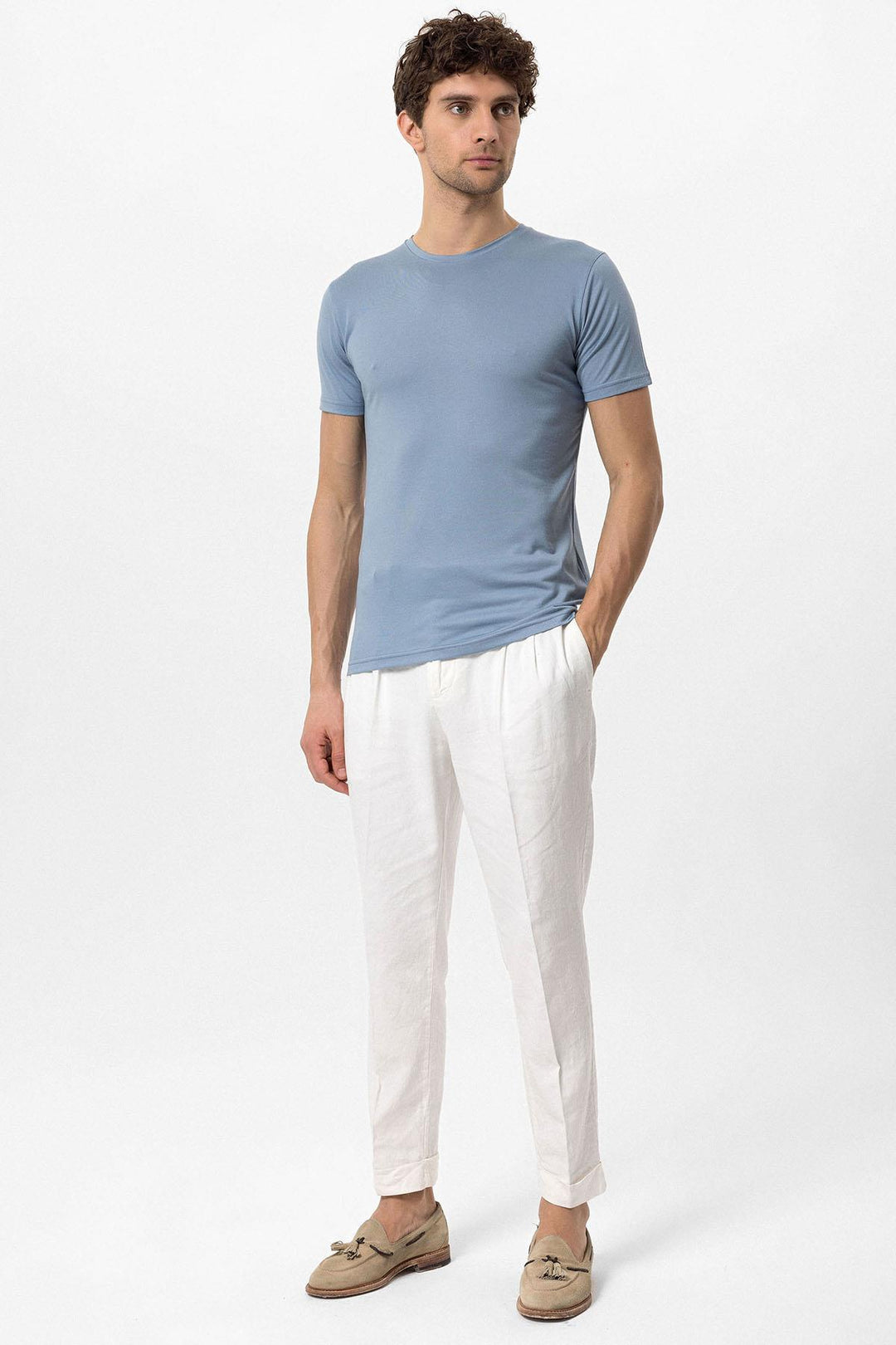 T-Shirt Bleu Col Rond Coupe Slim Homme - Wessi