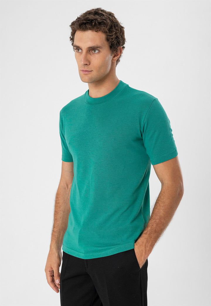 Camiseta ajustada con cuello redondo y cuello redondo verde pato para hombre - Wessi