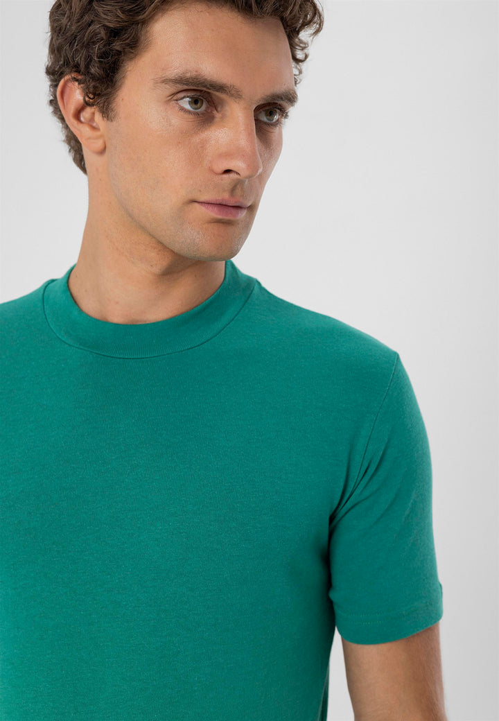 Camiseta ajustada con cuello redondo y cuello redondo verde pato para hombre - Wessi