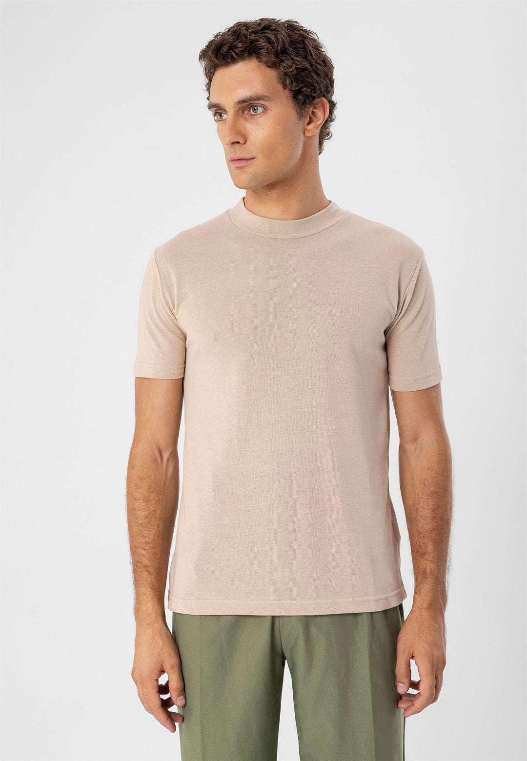 T-shirt slim fit girocollo beige da uomo - Wessi