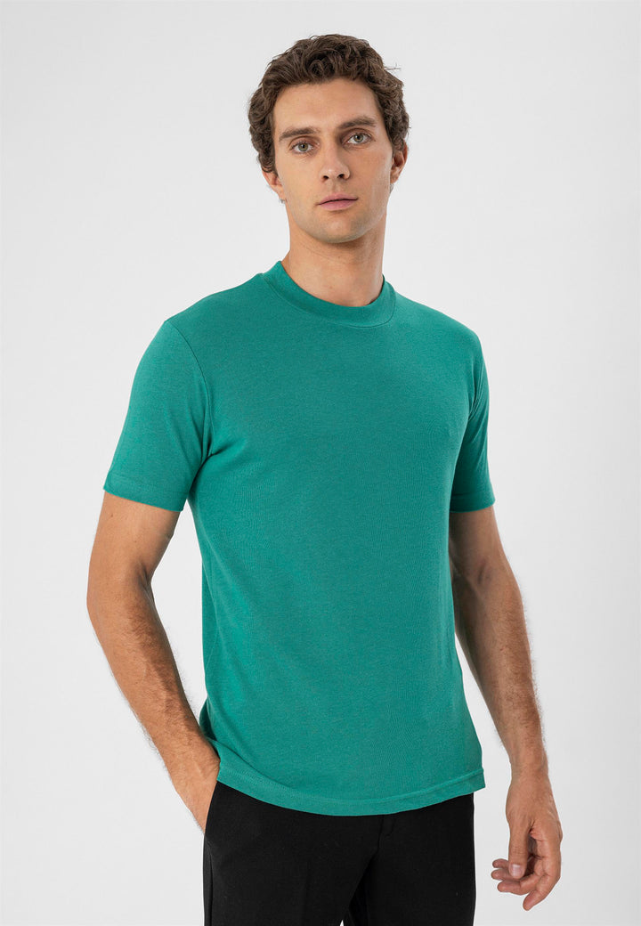 Camiseta ajustada con cuello redondo y cuello redondo verde pato para hombre - Wessi