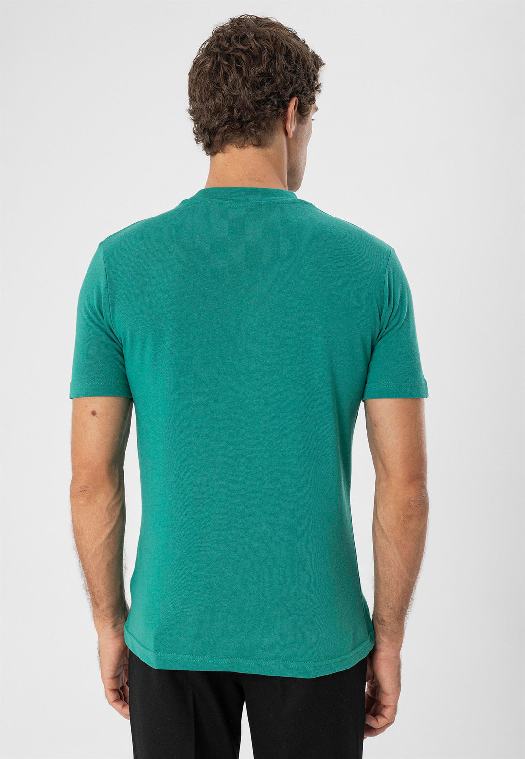 Camiseta ajustada con cuello redondo y cuello redondo verde pato para hombre - Wessi