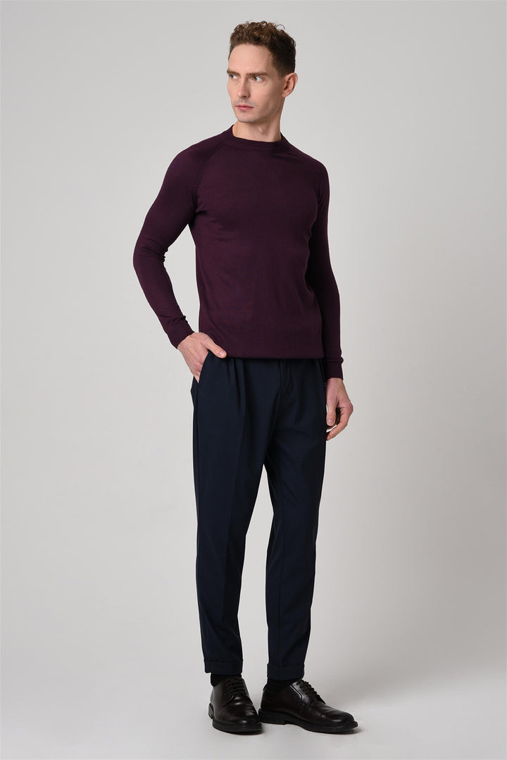 Pull en tricot coupe ajustée à col rond Damson pour hommes - Wessi