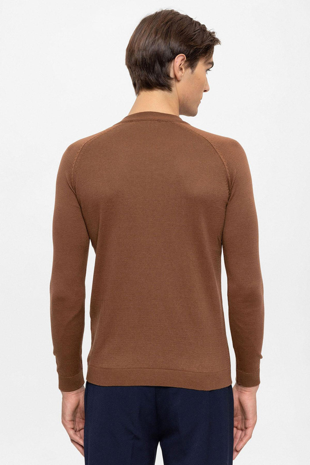 Pull en Maille Homme Marron Col Rond Coupe Slim - Wessi