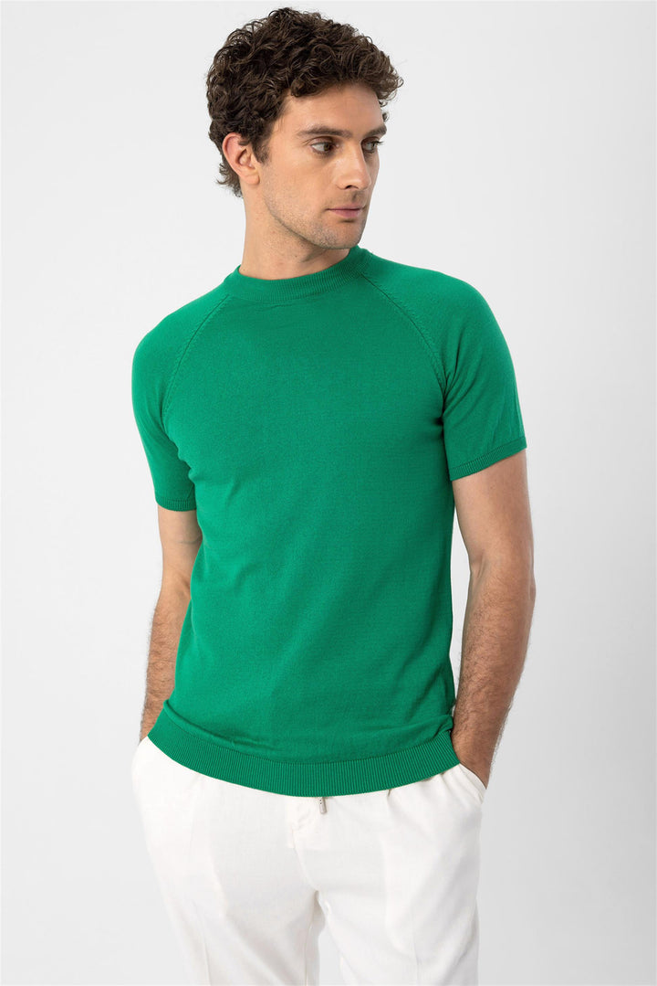 Camiseta de punto de hombre verde con cuello redondo - Wessi