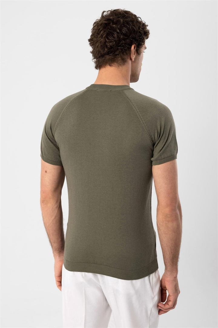 Men's Light Khaki Crew Neck Knitwear T-Shirt - Wessi