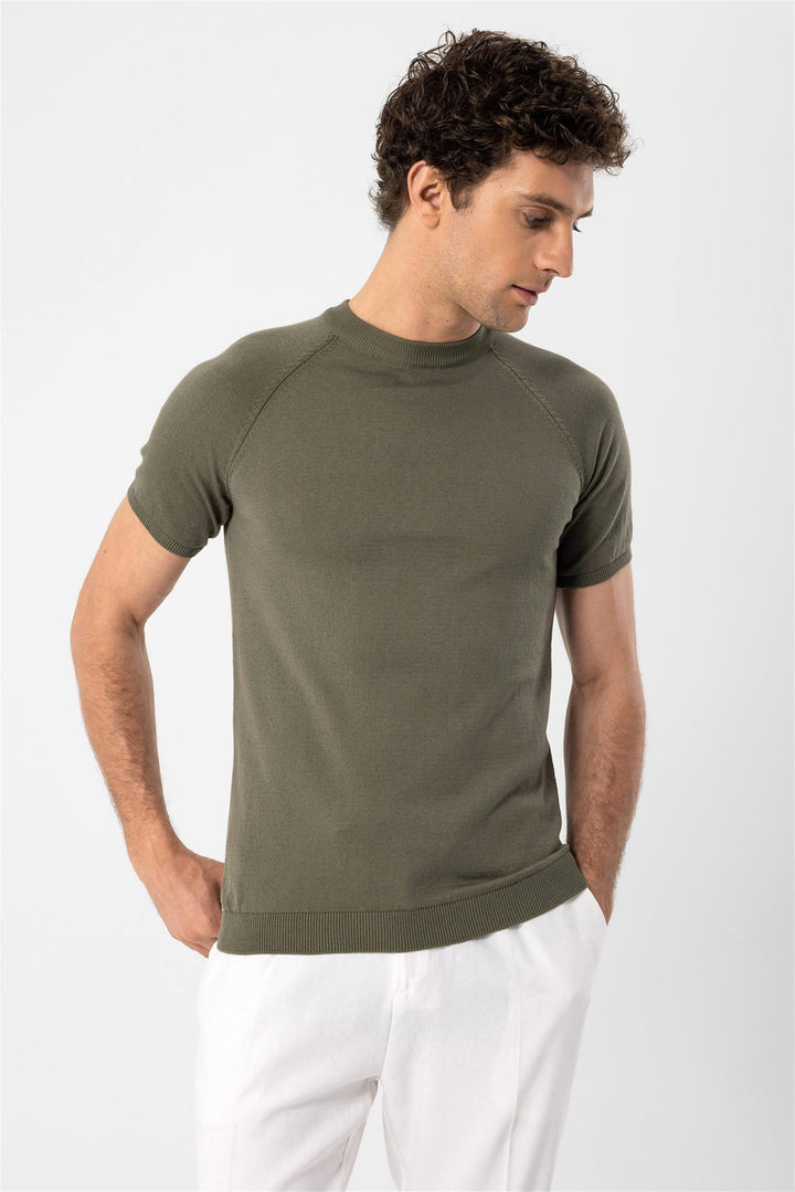 Men's Light Khaki Crew Neck Knitwear T-Shirt - Wessi