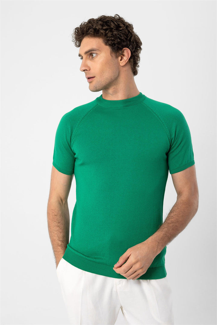 Camiseta de punto de hombre verde con cuello redondo - Wessi