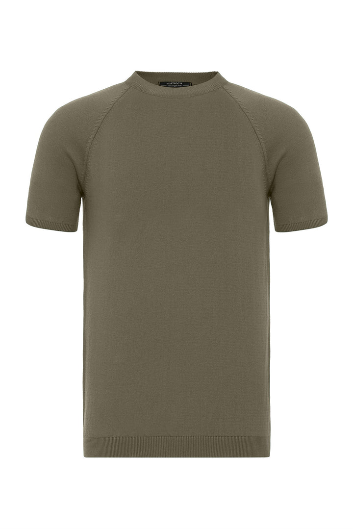 Men's Light Khaki Crew Neck Knitwear T-Shirt - Wessi