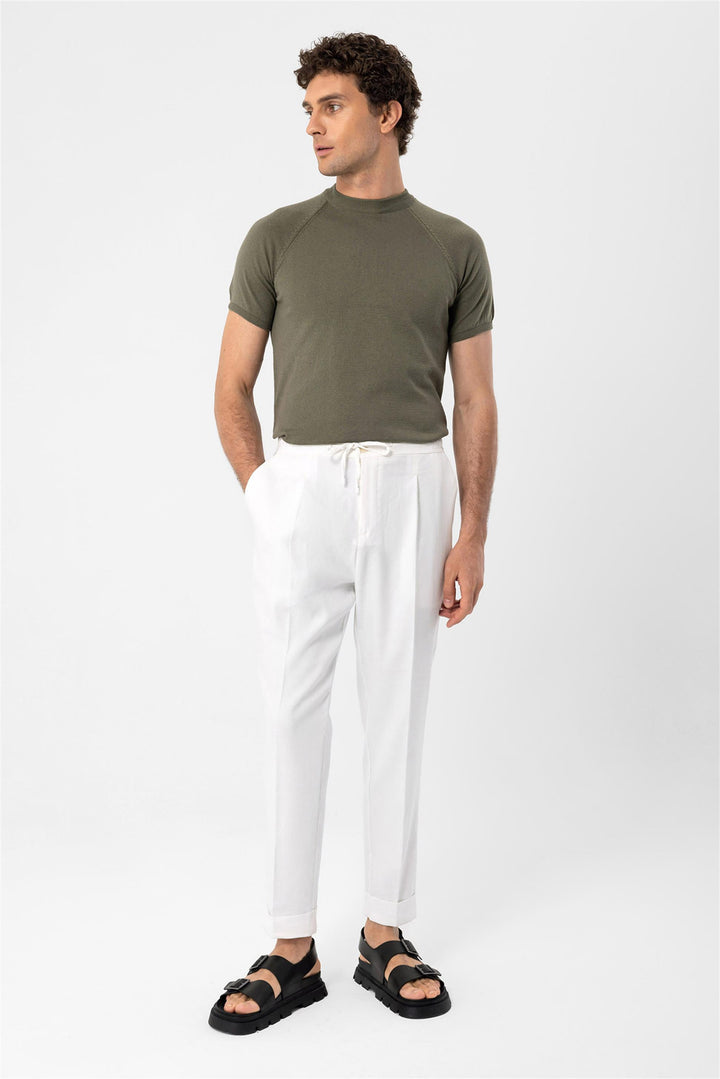 Men's Light Khaki Crew Neck Knitwear T-Shirt - Wessi