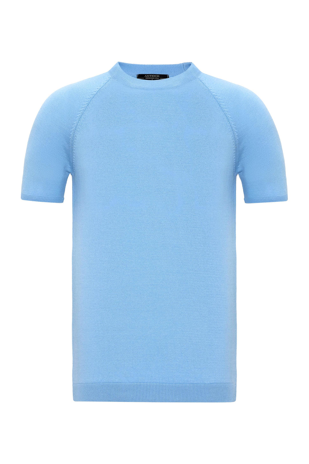 Camiseta de punto de hombre azul bebé con cuello redondo - Wessi