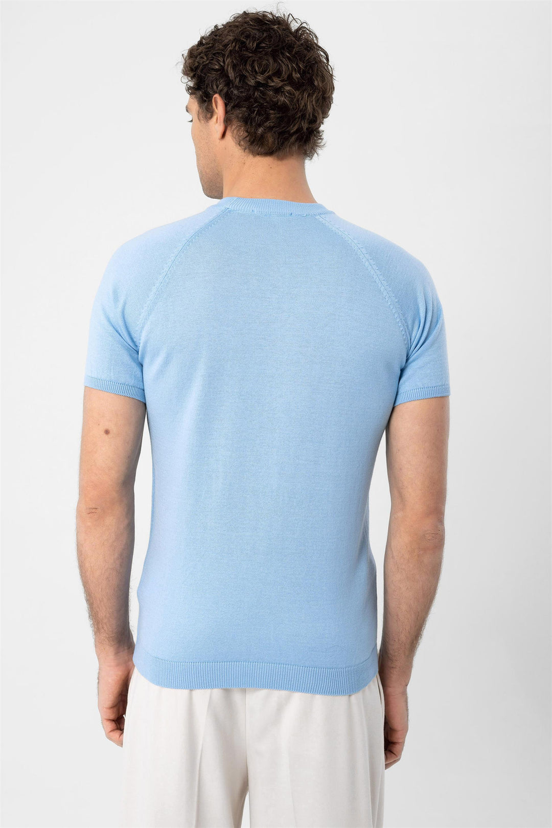 Camiseta de punto de hombre azul bebé con cuello redondo - Wessi