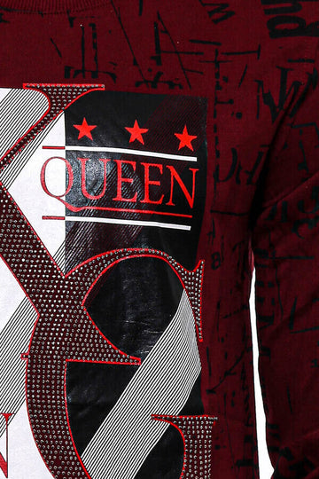 Felpa da uomo slim fit con fantasia bordeaux - Wessi