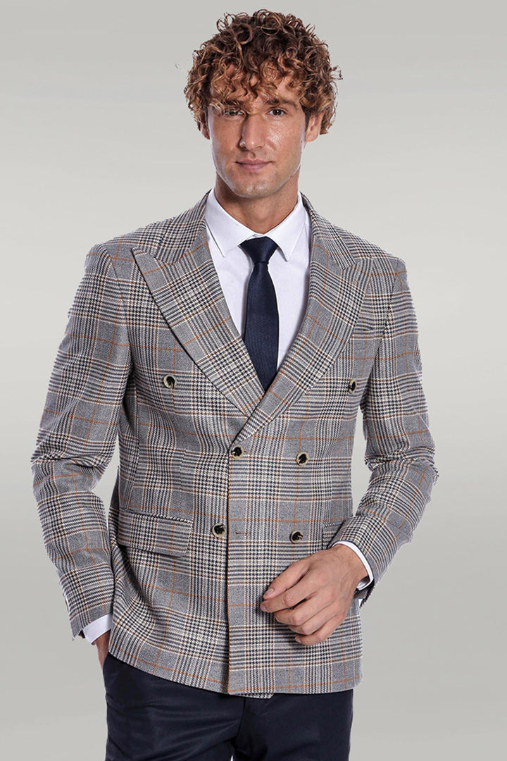 Blazer Hombre Cruzado Cuadros Antracita - Wessi