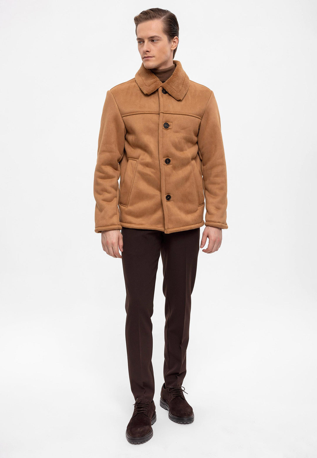 Camel Suede Jacket with Lining Detail - Wessi