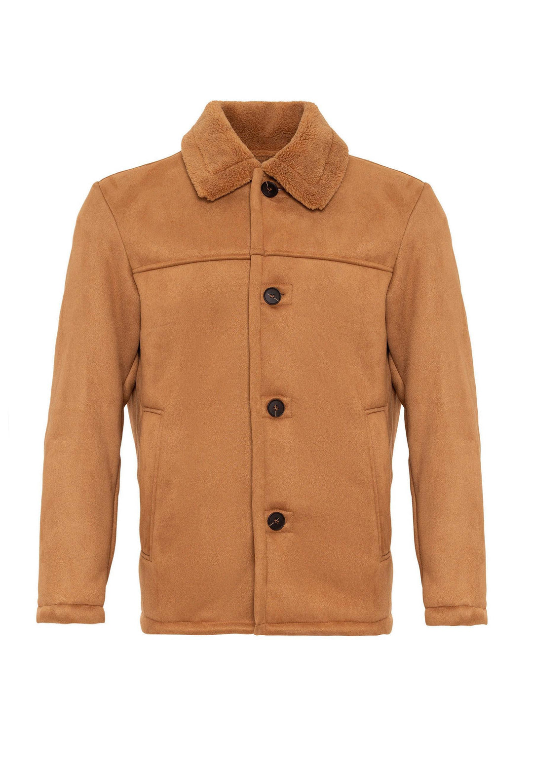 Camel Suede Jacket with Lining Detail - Wessi