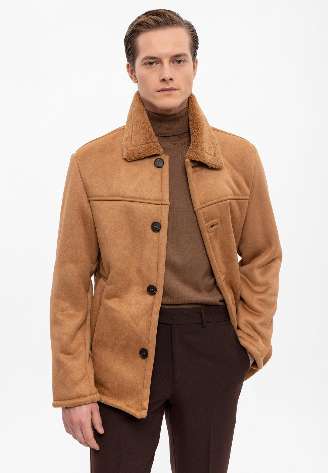 Camel Suede Jacket with Lining Detail - Wessi