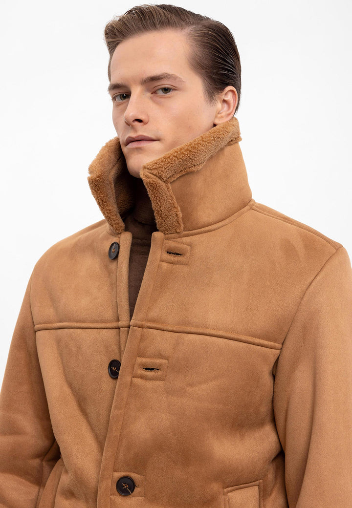 Camel Suede Jacket with Lining Detail - Wessi