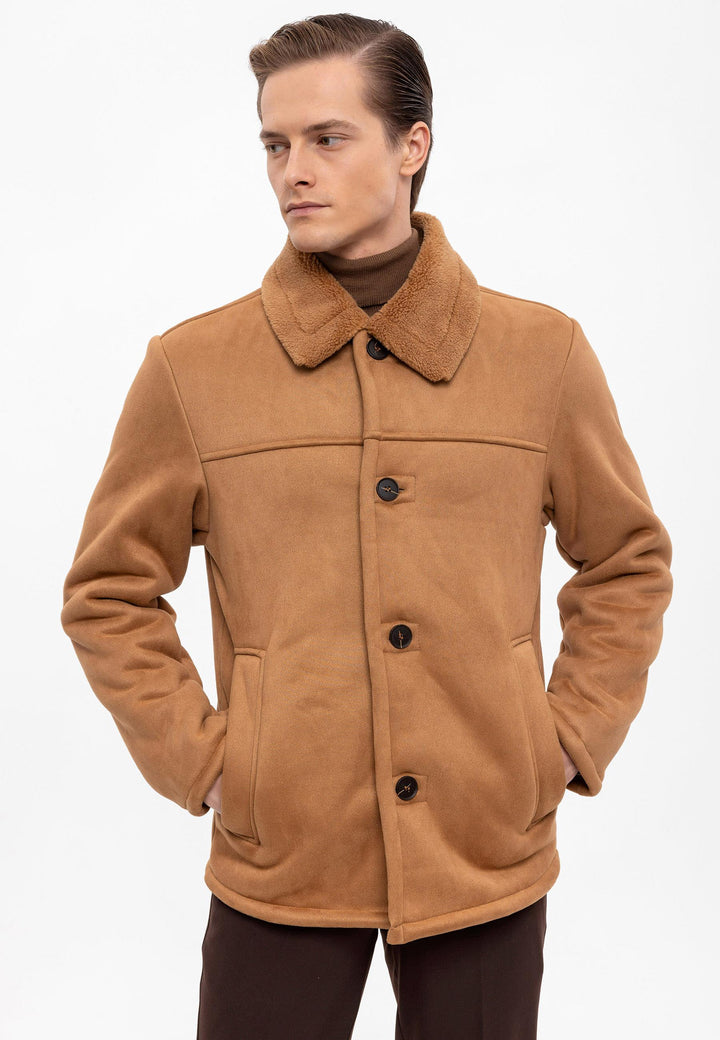 Camel Suede Jacket with Lining Detail - Wessi