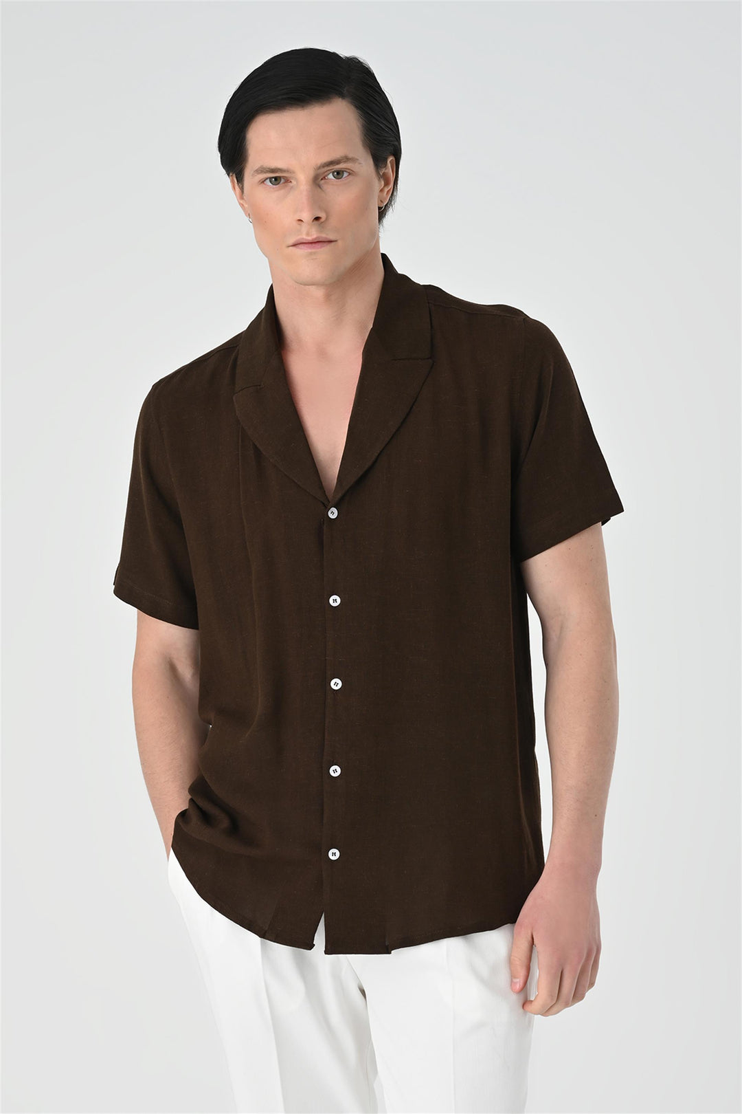 Jacket Collar Men's Dark Brown Shirt - Wessi