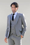 Checked Slim Fit Light Grey Men Suit - Wessi