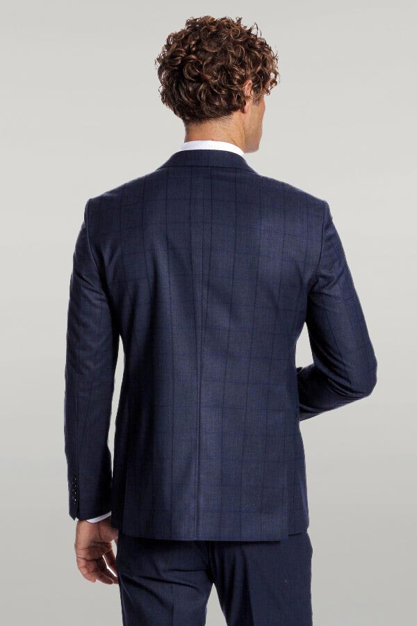 Traje de hombre a cuadros azul marino slim fit - Wessi