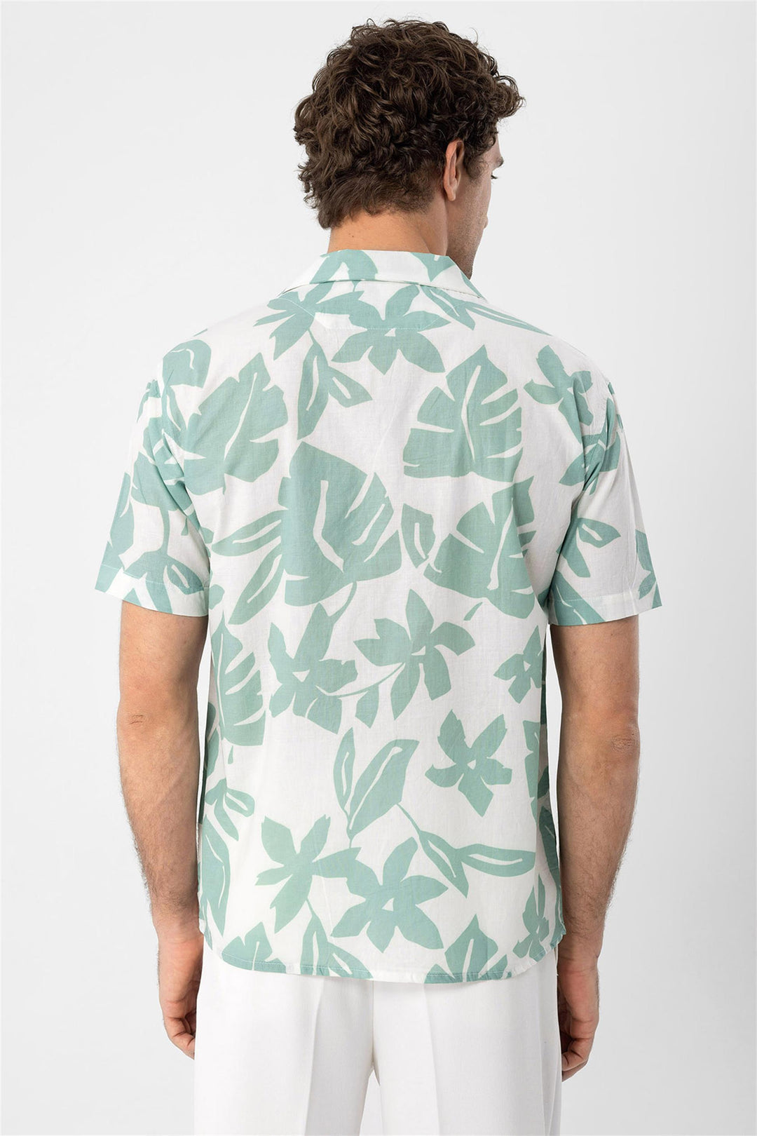 Men's Green Floral Patterned Top Collar  Shirt - Wessi