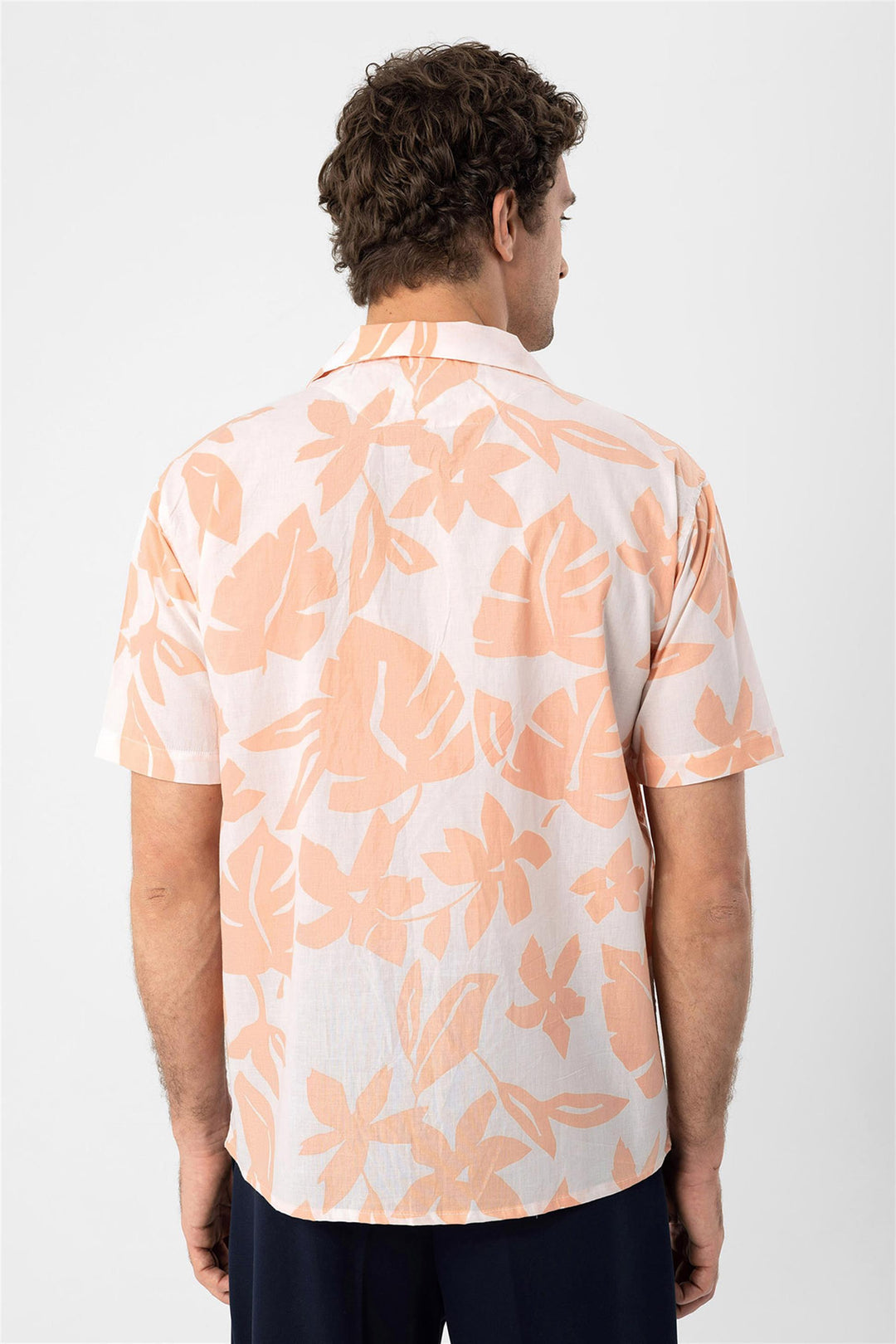 Men's Orange Floral Patterned Top Collar  Shirt - Wessi