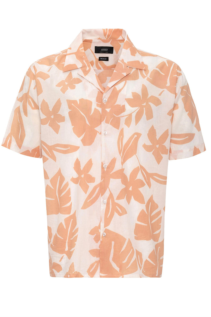 Camisa de hombre con cuello alto y estampado floral naranja - Wessi