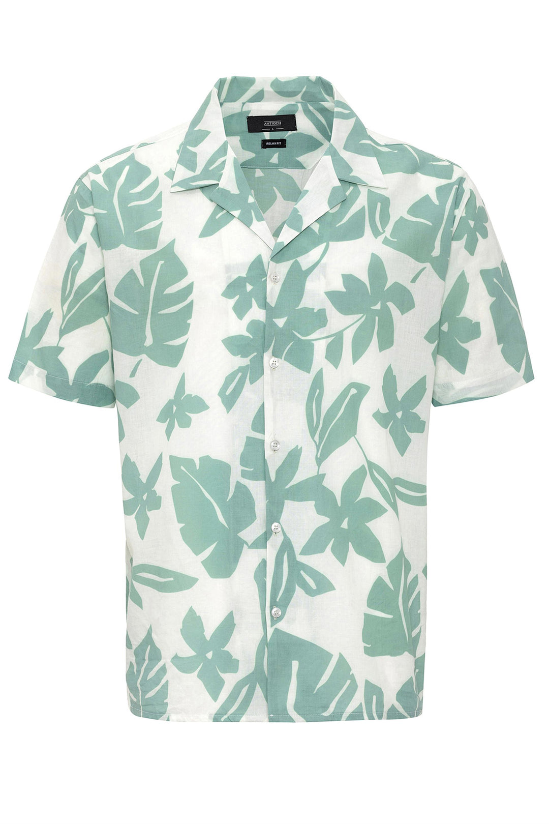 Men's Green Floral Patterned Top Collar  Shirt - Wessi