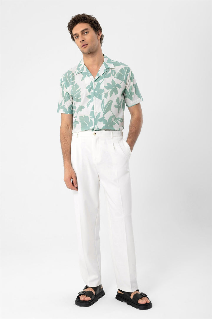 Men's Green Floral Patterned Top Collar  Shirt - Wessi