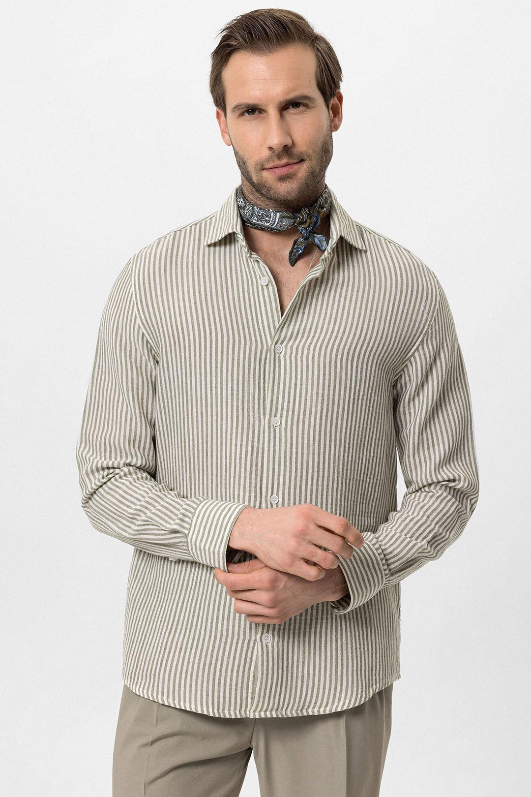 Camisa de rayas caqui para hombre - Wessi