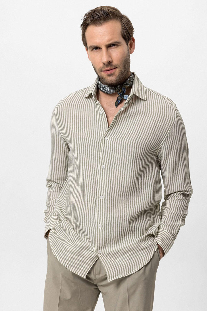 Camisa de rayas caqui para hombre - Wessi