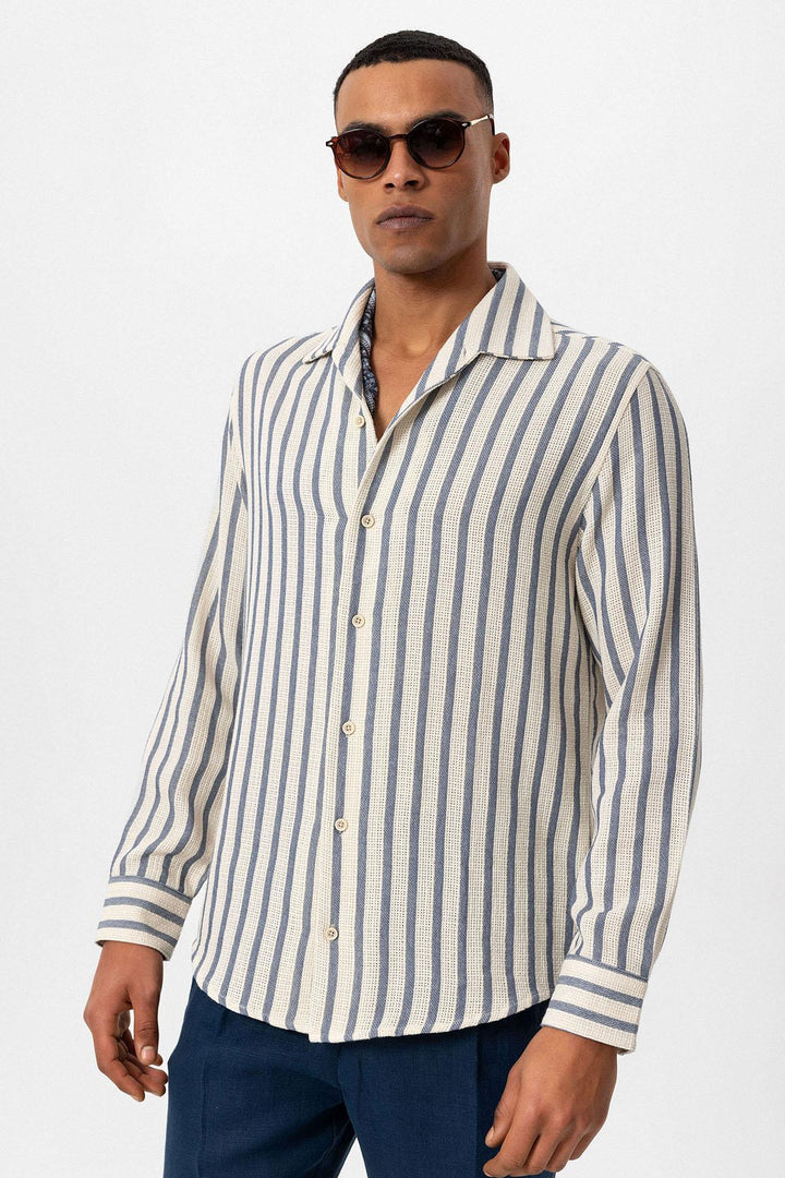 Chemise à manches longues en tricot rayé indigo pour homme - Wessi