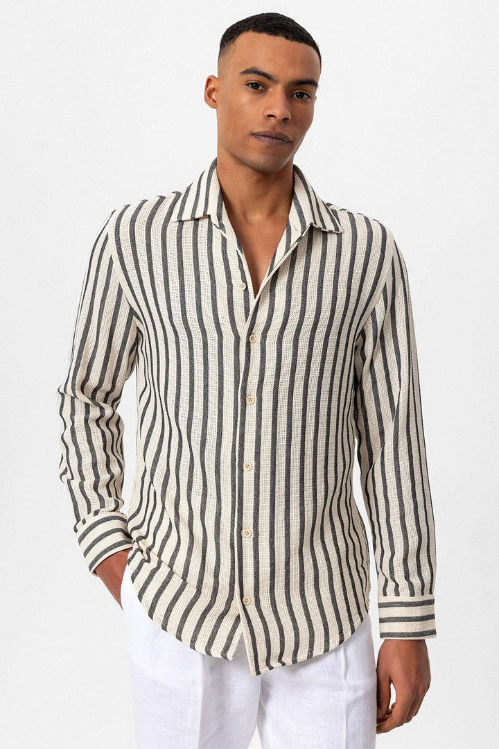 Chemise Homme Noire à Manches Longues en Maille Rayée - Wessi