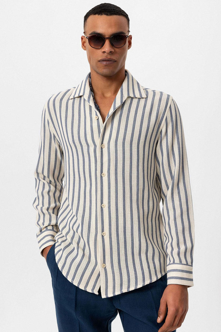 Chemise à manches longues en tricot rayé indigo pour homme - Wessi