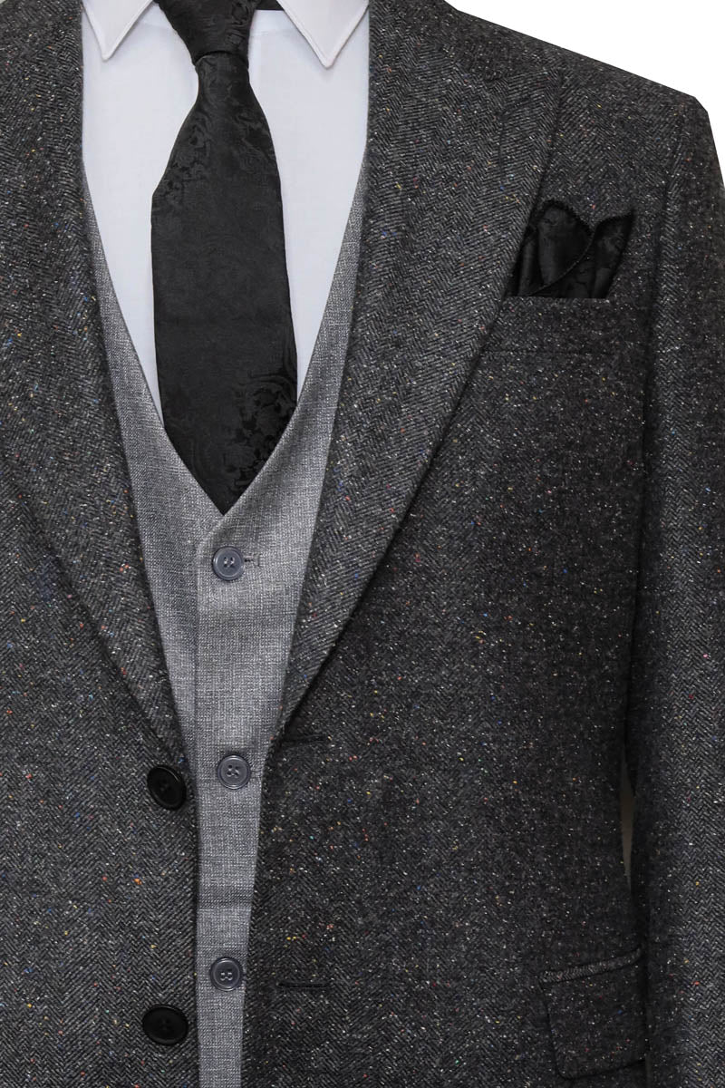 Gray Jacket, Vest, White Shirt, Black Trousers, and Tie Combo - Modern Style - Wessi