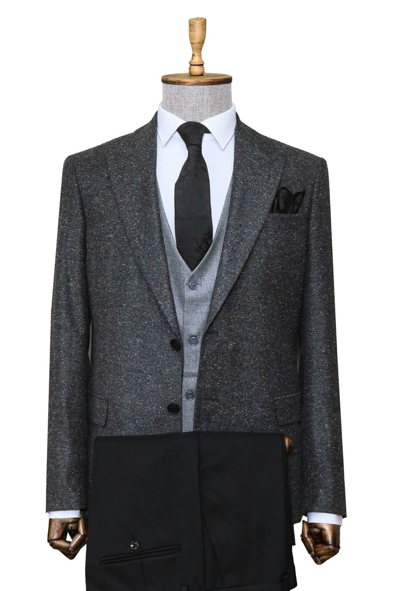 Gray Jacket, Vest, White Shirt, Black Trousers, and Tie Combo - Modern Style - Wessi