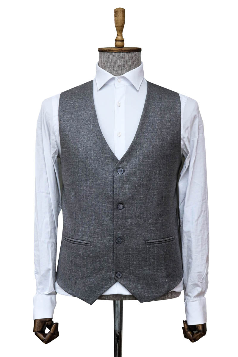 4-Button Slim Fit Gray Men’s Vest - Wessi