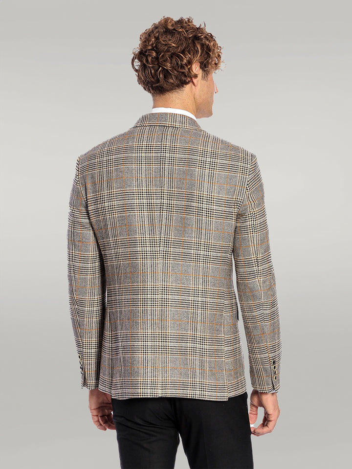 Blazer Hombre Cruzada Cuadros Gris - Wessi