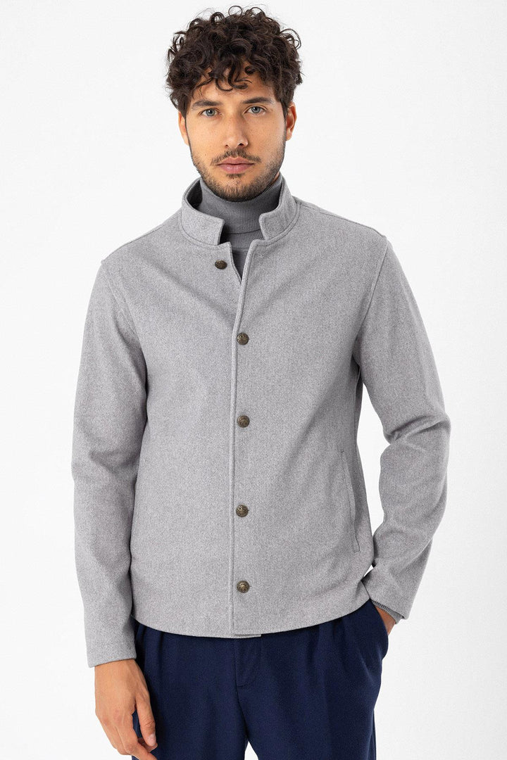 Men's Light Grey High Collar  Cashmere Coat - Wessi