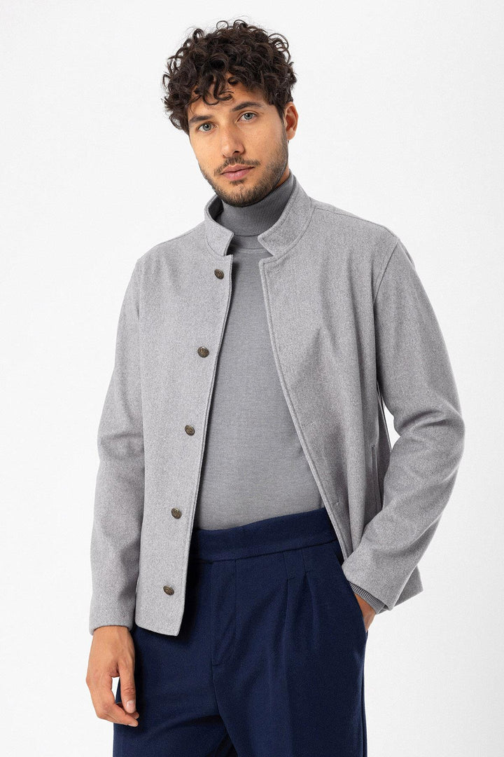 Men's Light Grey High Collar  Cashmere Coat - Wessi