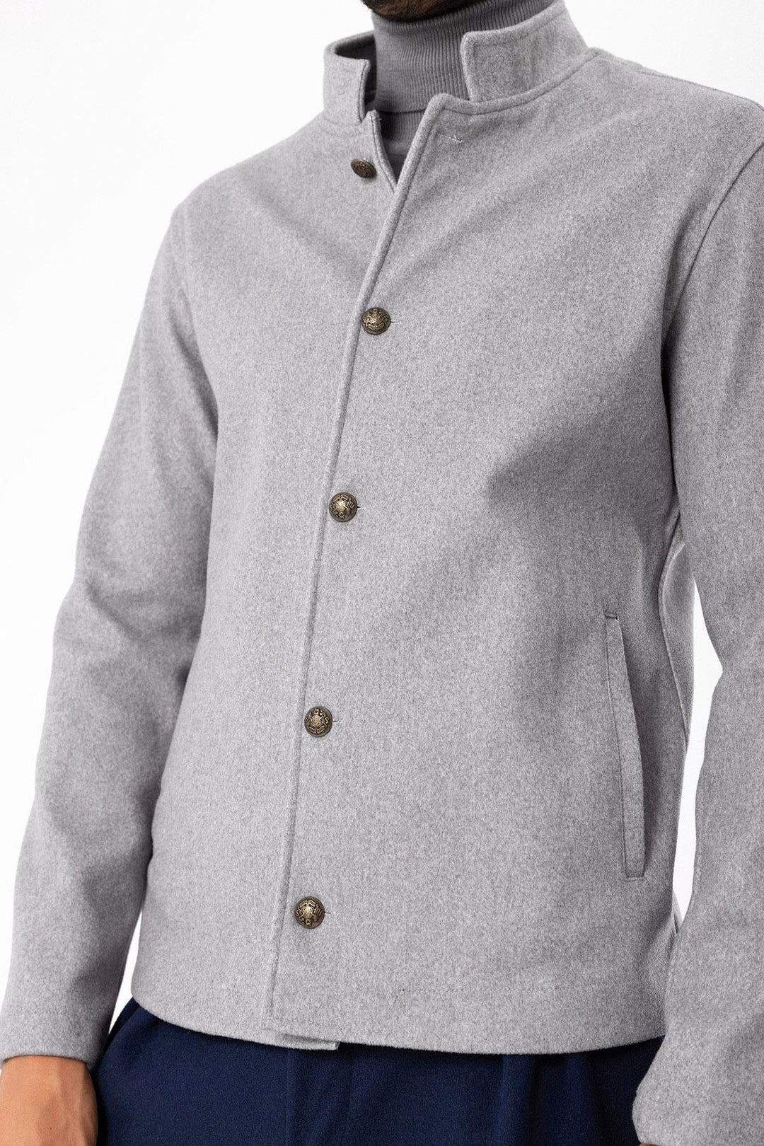 Men's Light Grey High Collar  Cashmere Coat - Wessi