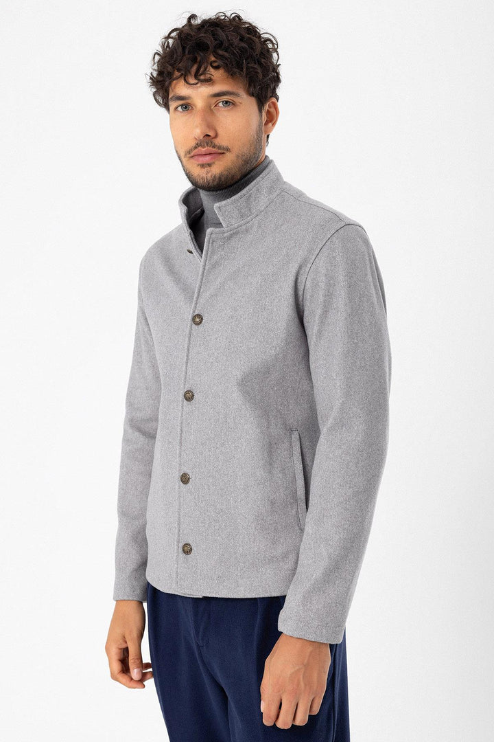 Men's Light Grey High Collar  Cashmere Coat - Wessi