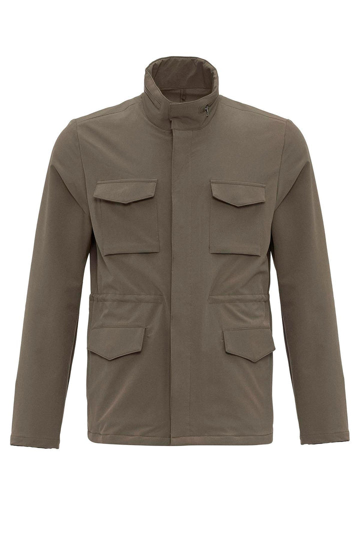 Men's Khaki Stand Collar Safari  Jacket - Wessi