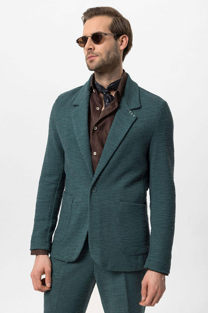 Blazer uni texturé vert pour homme - Wessi