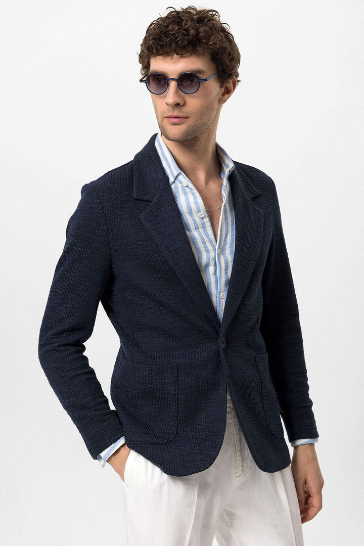 Blazer Homme Bleu Marine Texturé Uni - Wessi