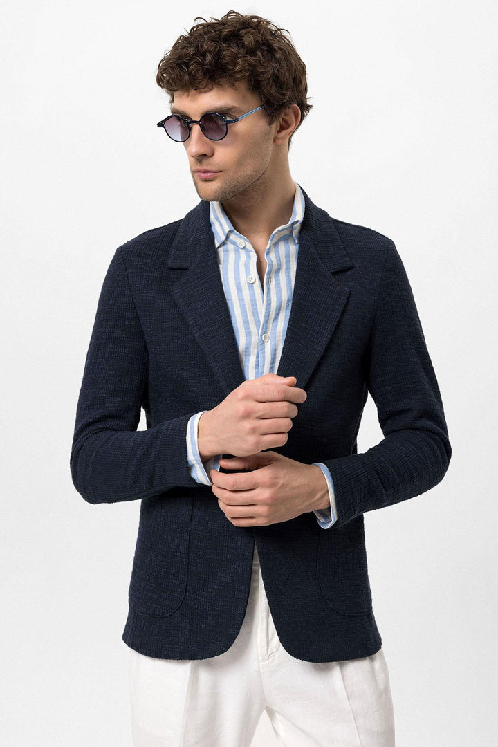 Blazer Homme Bleu Marine Texturé Uni - Wessi