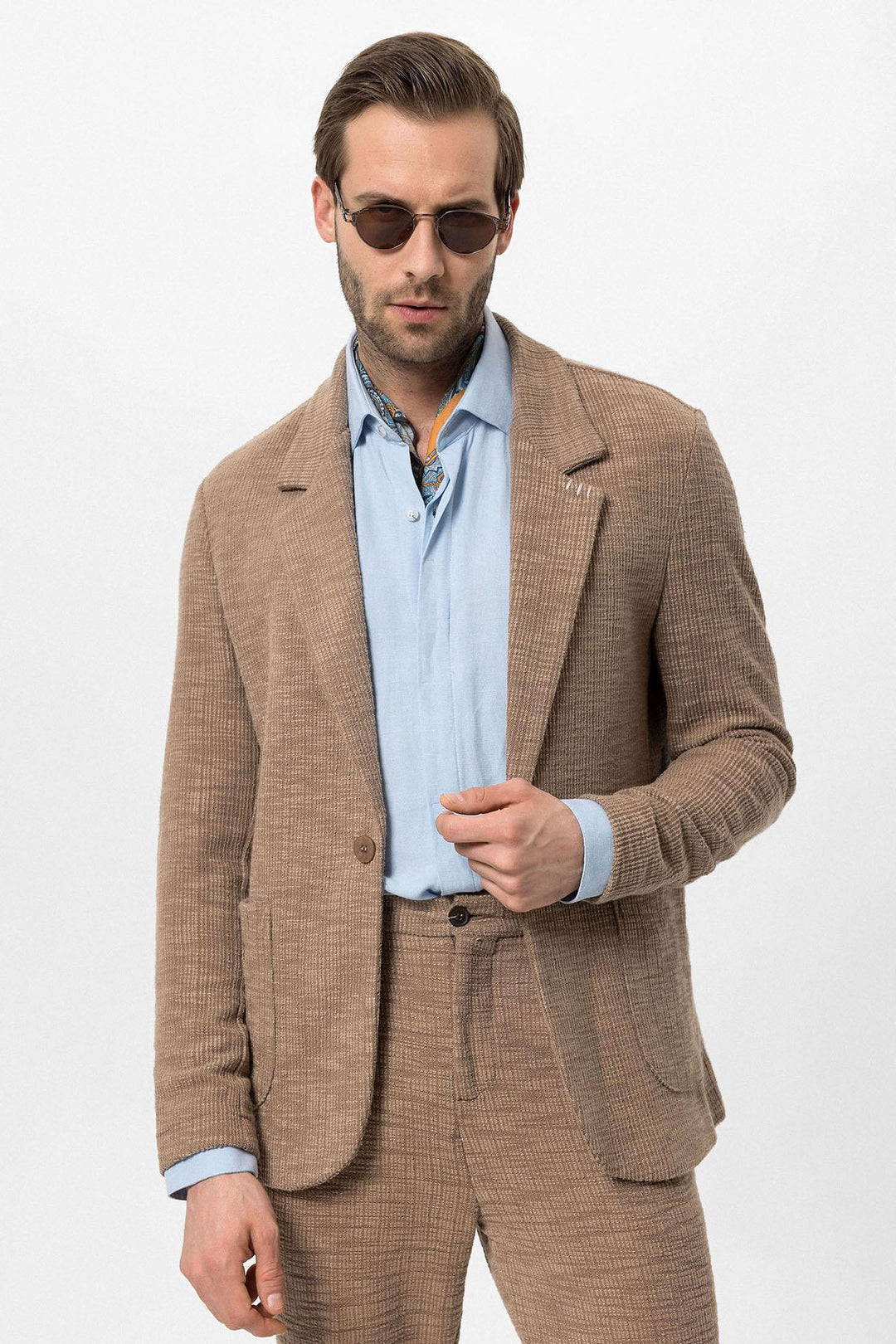 Blazer Homme Marron Clair Texturé Uni - Wessi